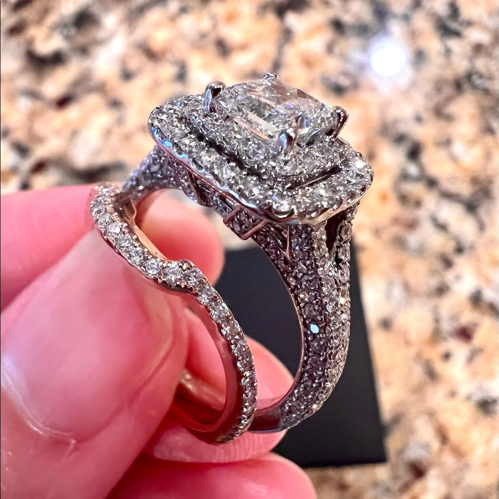 **SOLD**Neil Lane Bridal Set 2-1/4 ct tw 1ct Center Princess Cut Diamonds 14K WG